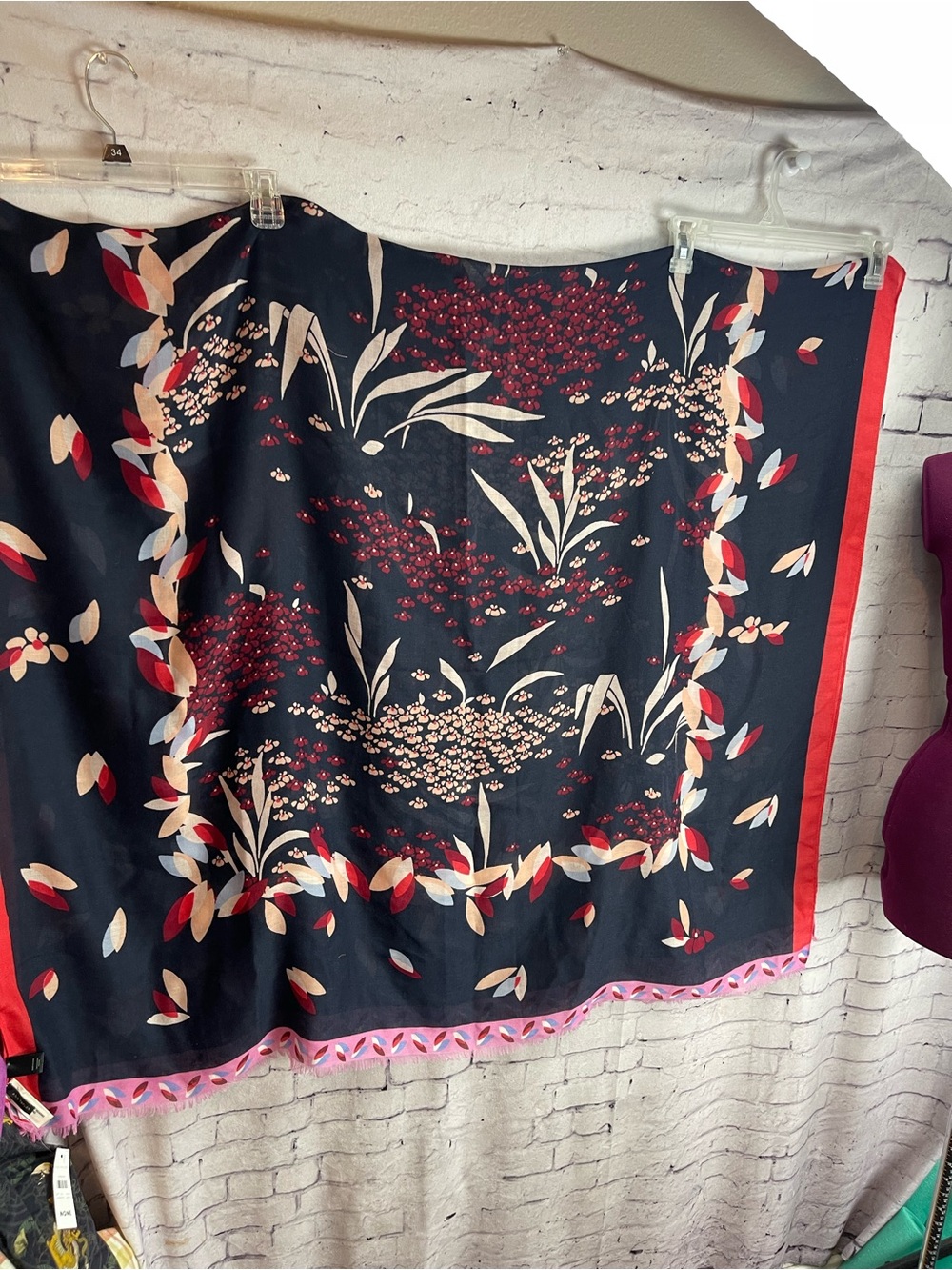 Ann Taylor huge scarf navy pink and red design new